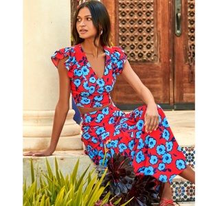 Sugar + Lips | NWT Mira Mar 2pc Floral Ruffle Crop Top & Midi Skirt size Small